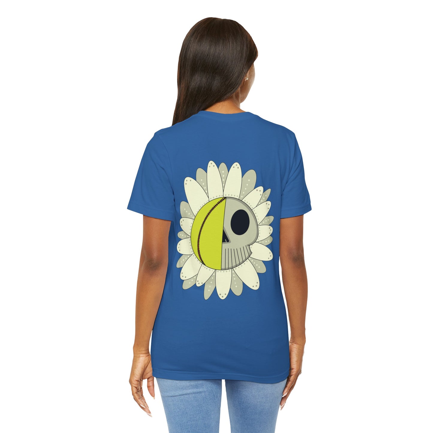 Softball Skull Daisy Back Design Unisex Bella + Canvas 3001 T-Shirt