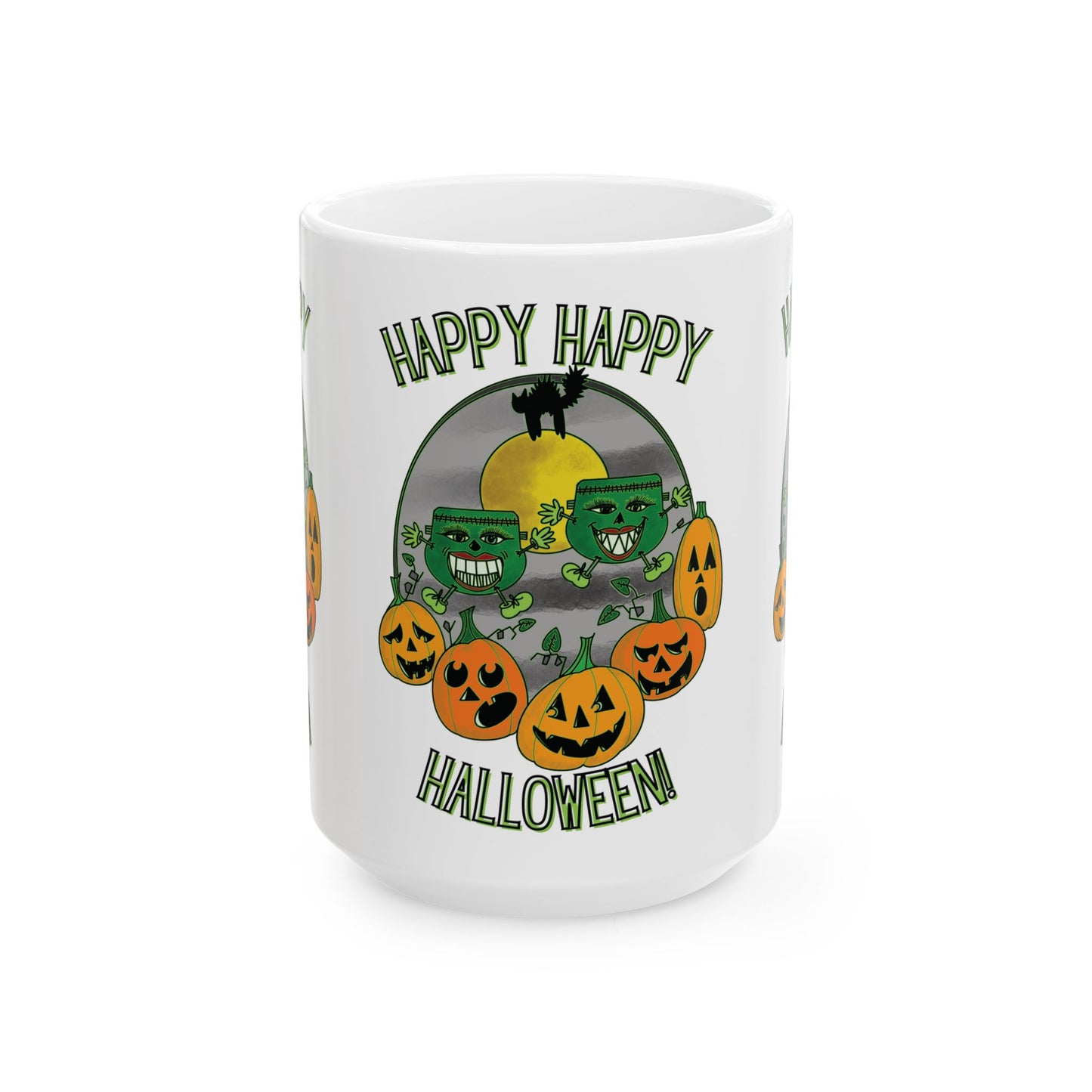 Happy Happy Halloween! Monster And Jack O' Lantern Ceramic Mug Spooky Seasonal Drinkware