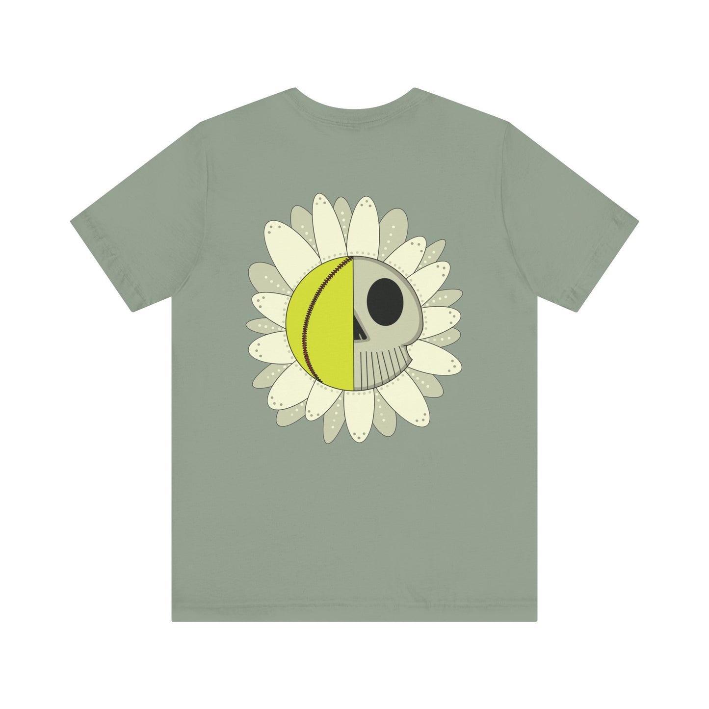 Softball Skull Daisy Back Design Unisex Bella + Canvas 3001 T-Shirt