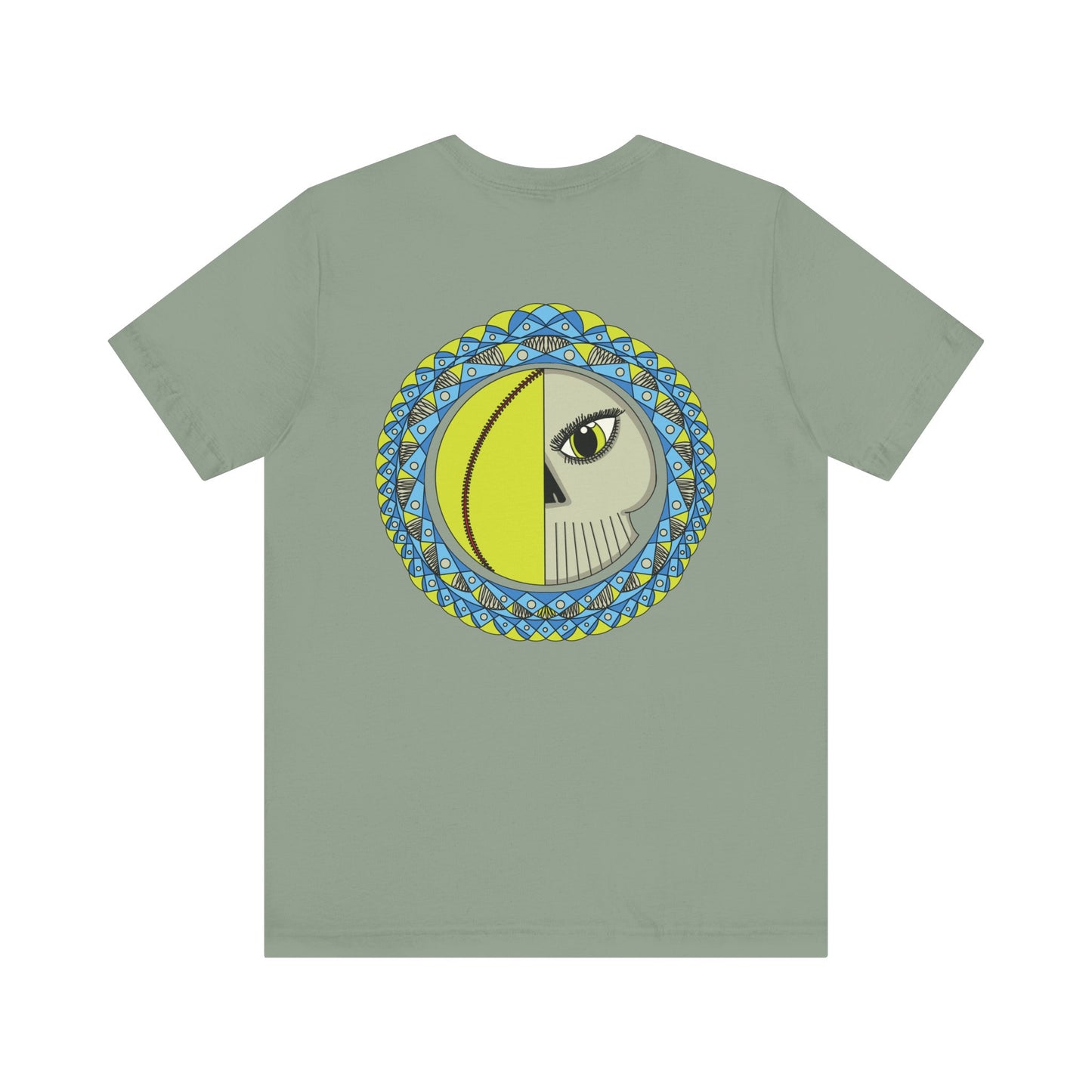 Softball Eyeball Mandala Back Design Unisex Bella+Canvas 3001 Graphic Tee