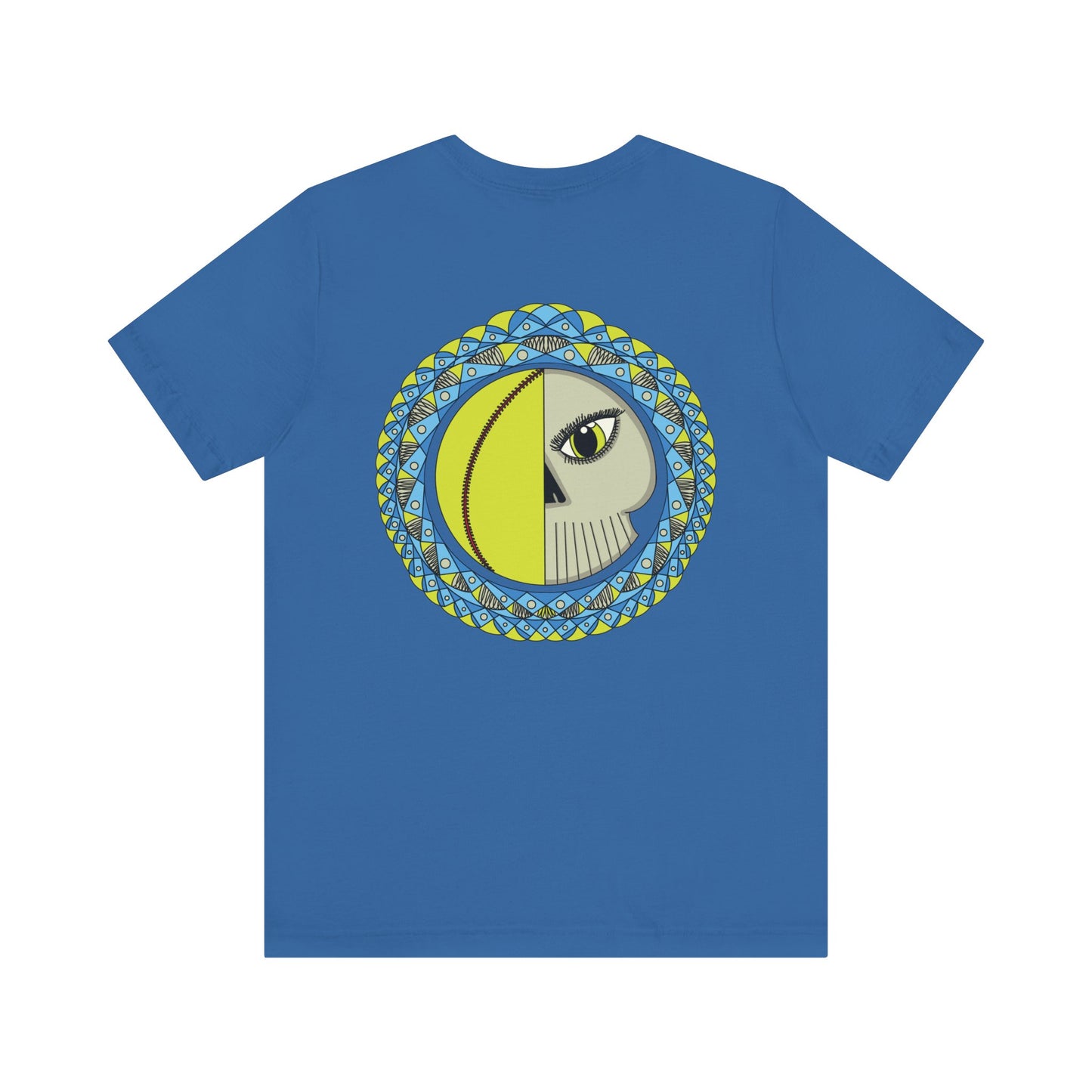 Softball Eyeball Mandala Back Design Unisex Bella+Canvas 3001 Graphic Tee