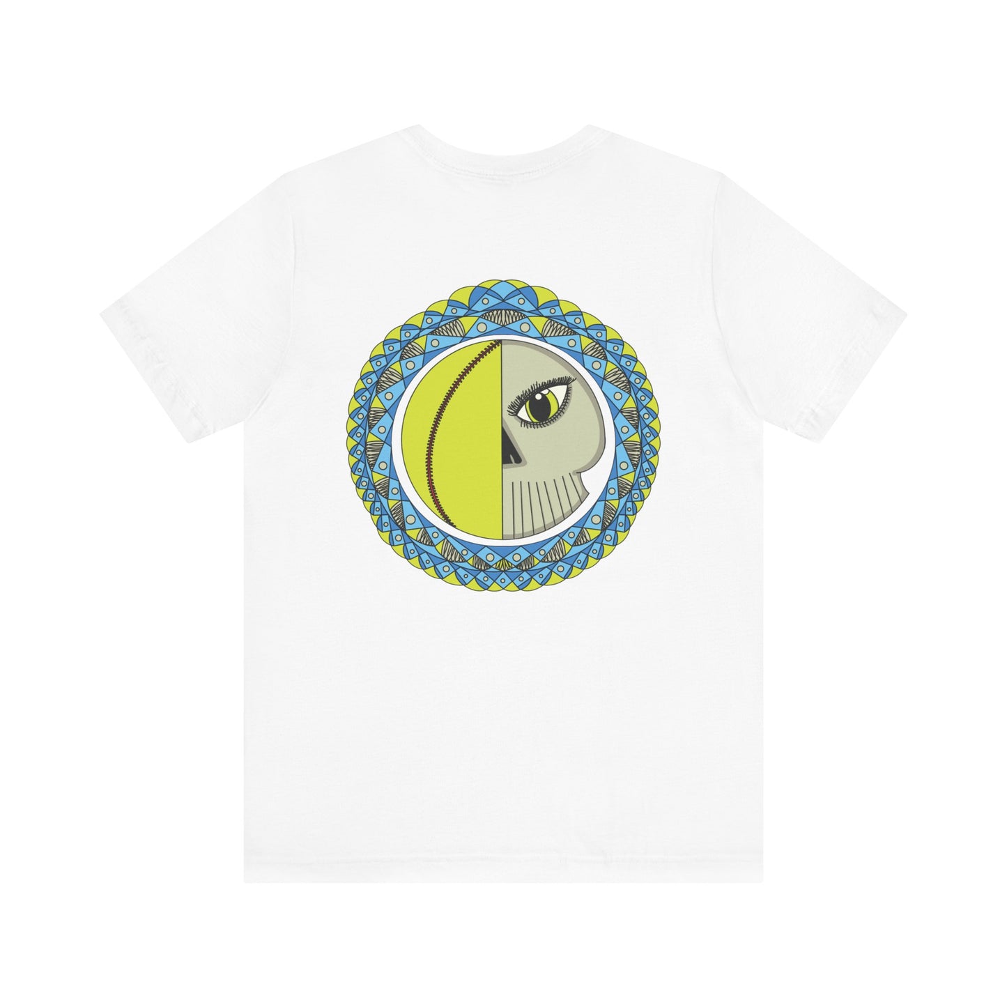 Softball Eyeball Mandala Back Design Unisex Bella+Canvas 3001 Graphic Tee