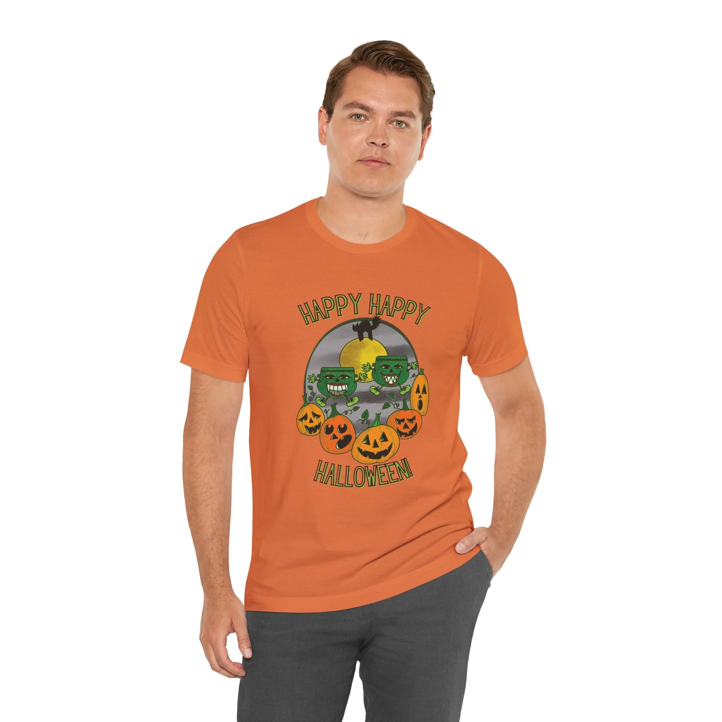 Happy Happy Halloween! Front Design Graphic T-Shirt Bella+Canvas 3001 Shirt