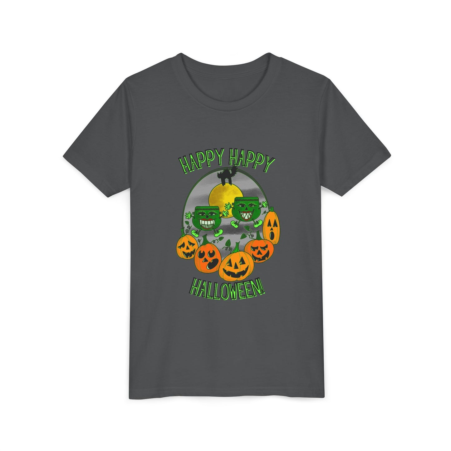 Happy Happy Halloween! Monster And Jack O' Lantern Youth Graphic Tee