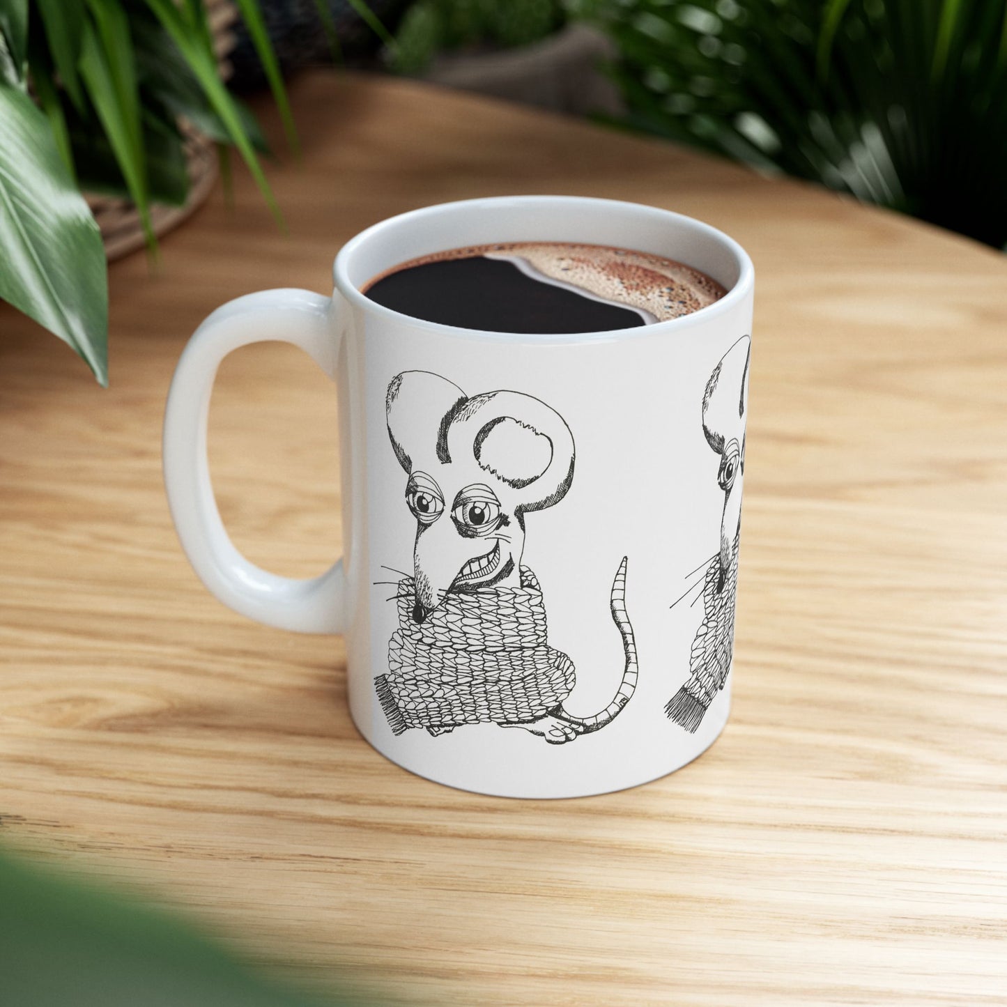 Charming Rat with Knit Scarf Ceramic Mug