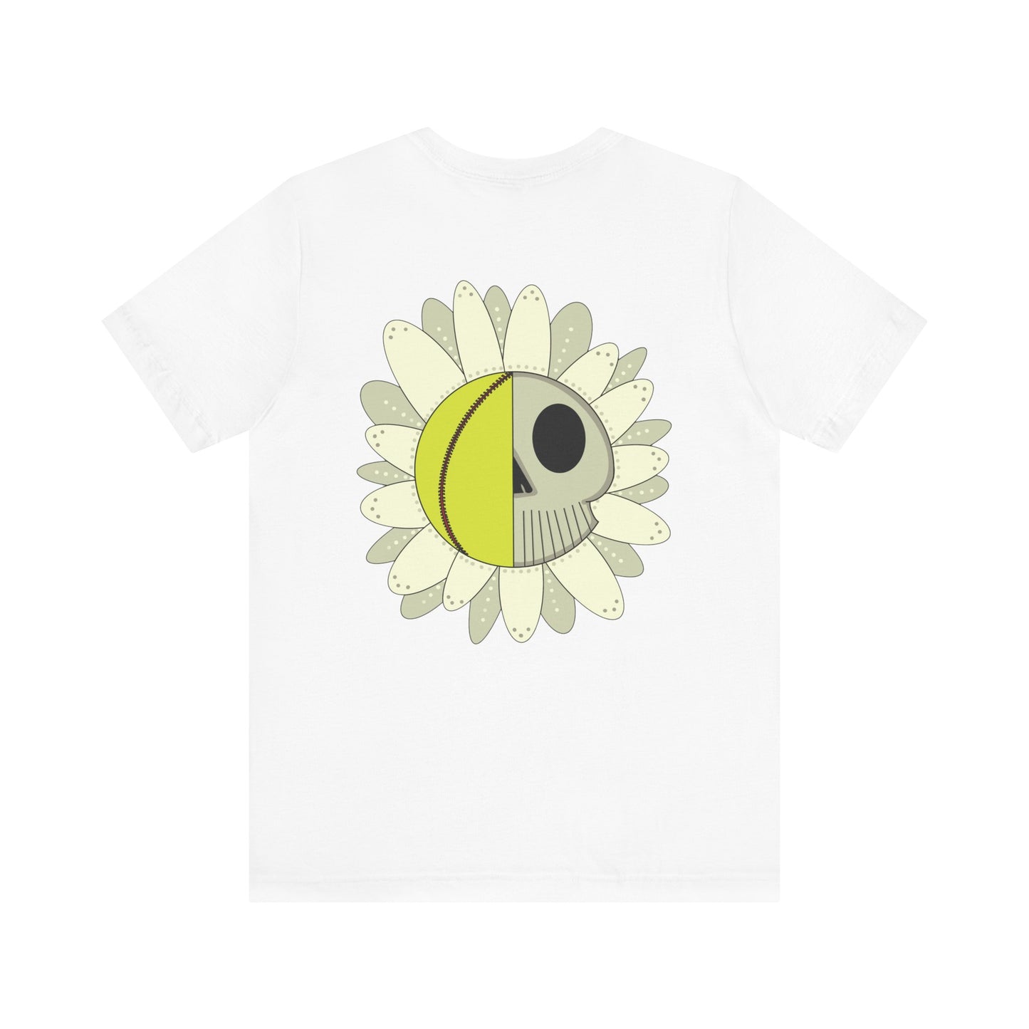 Softball Skull Daisy Back Design Unisex Bella + Canvas 3001 T-Shirt