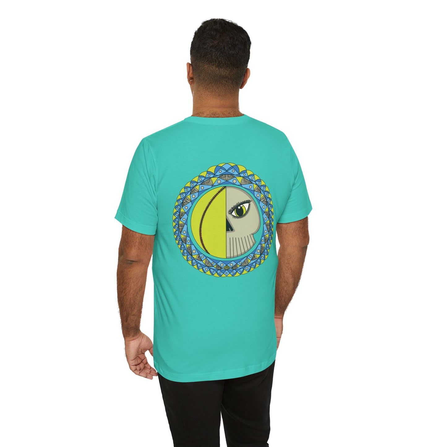 Softball Eyeball Mandala Back Design Unisex Bella+Canvas 3001 Graphic Tee