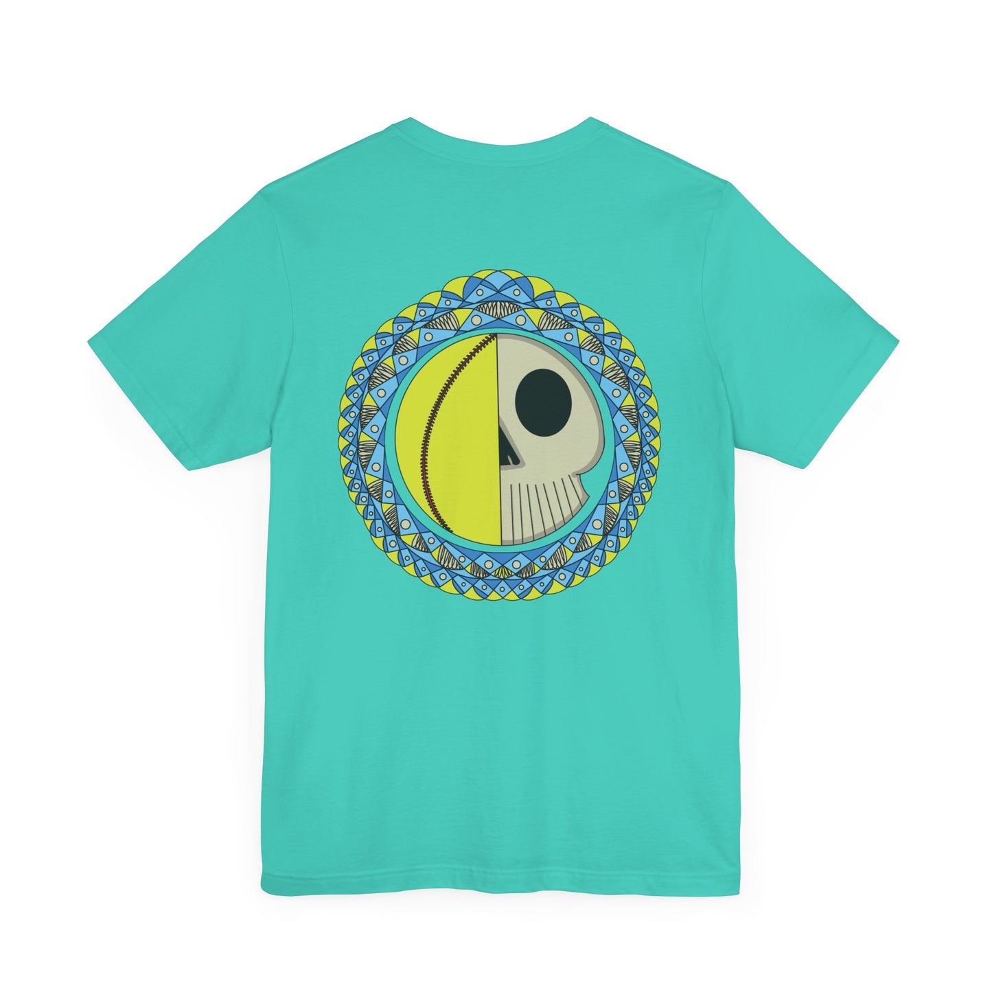 Softball Skull Mandala Back Design Graphic T Shirt Bella + Canvas 3001