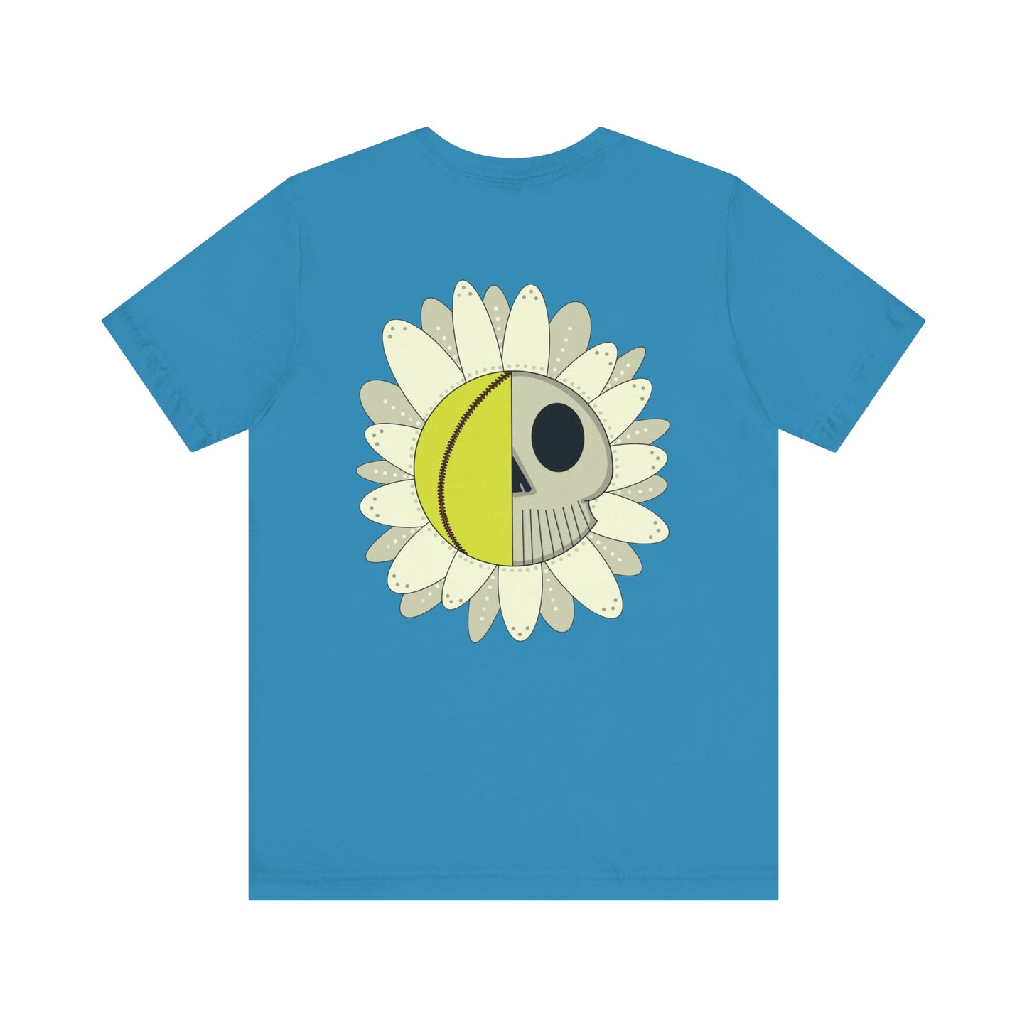Softball Skull Daisy Back Design Unisex Bella + Canvas 3001 T-Shirt