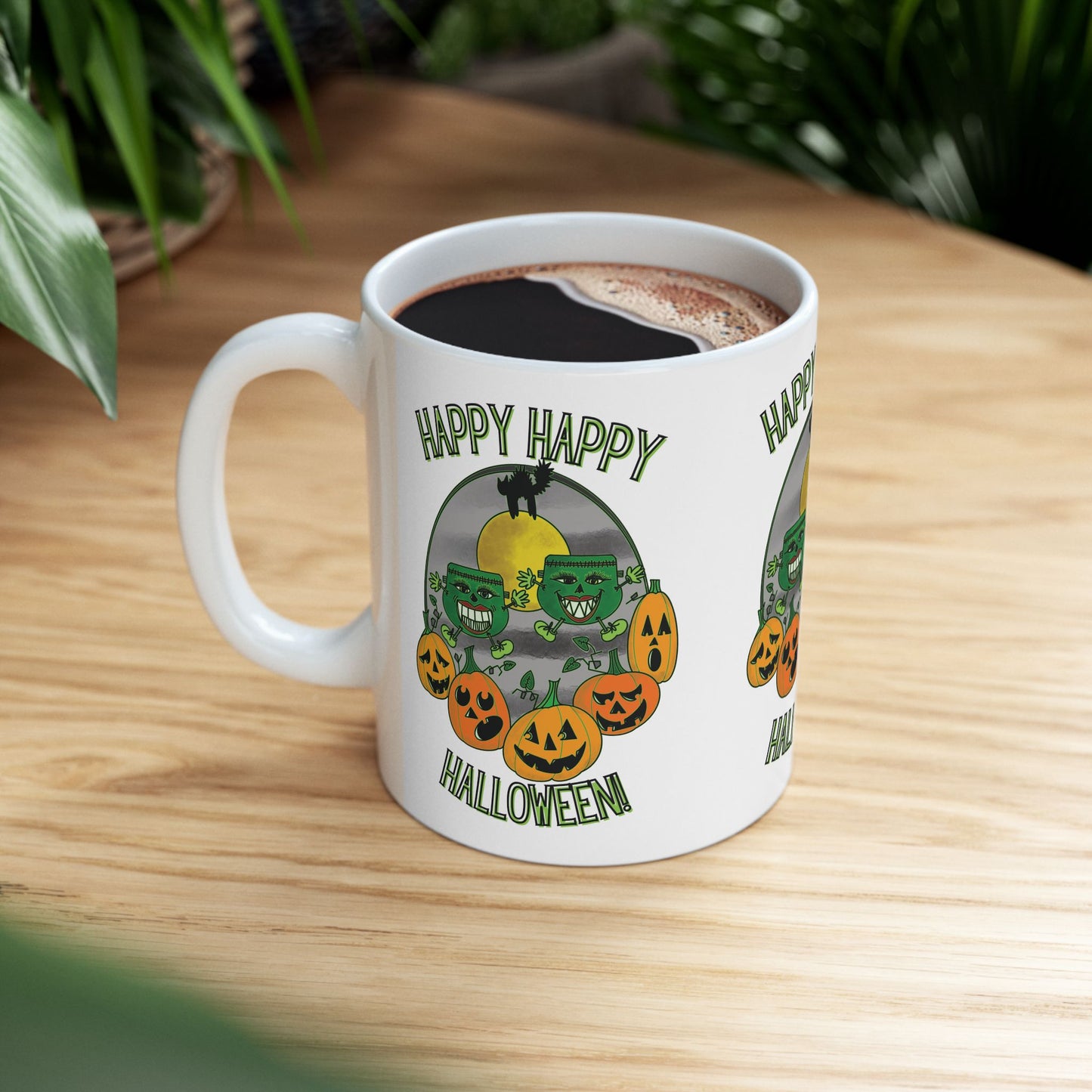 Happy Happy Halloween! Monster And Jack O' Lantern Ceramic Mug Spooky Seasonal Drinkware