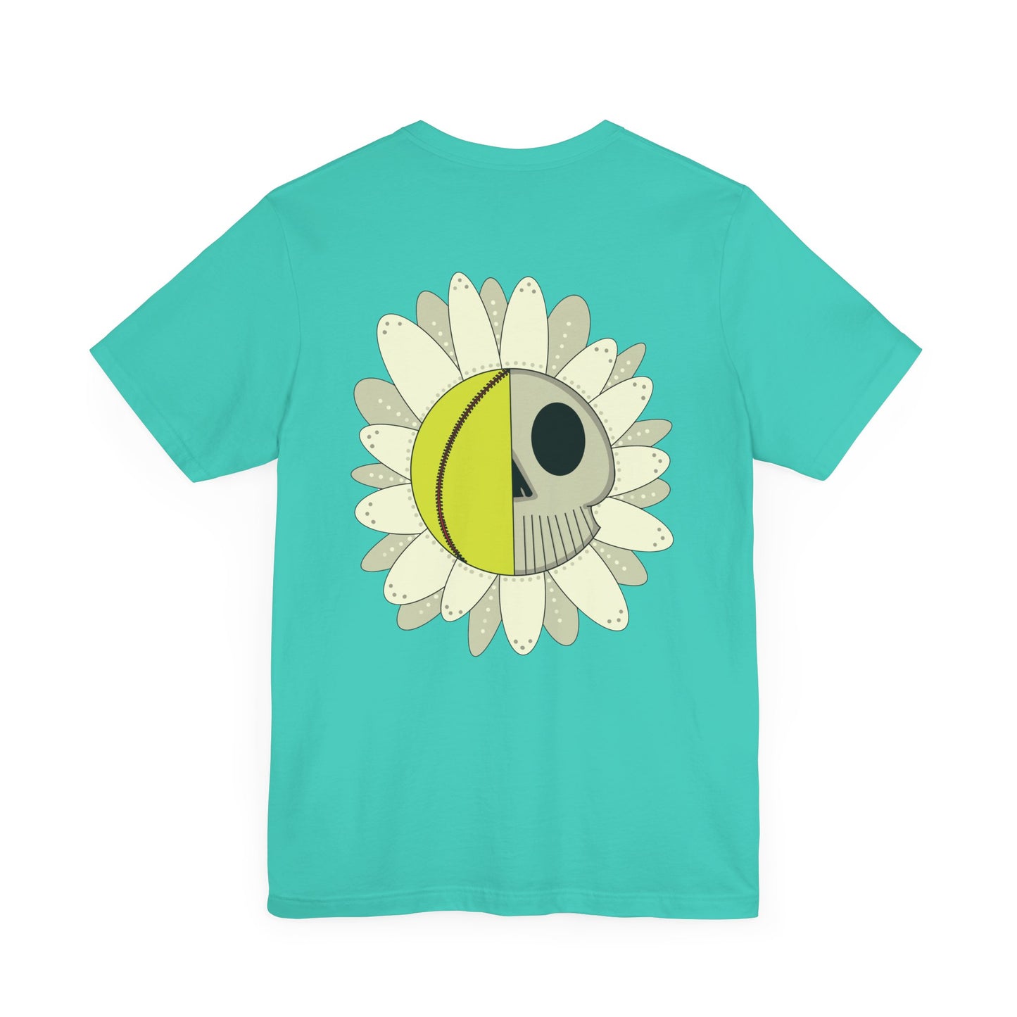 Softball Skull Daisy Back Design Unisex Bella + Canvas 3001 T-Shirt
