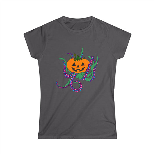 Jack O' Lantern Octopus Women's Softstyle Tee Front Design