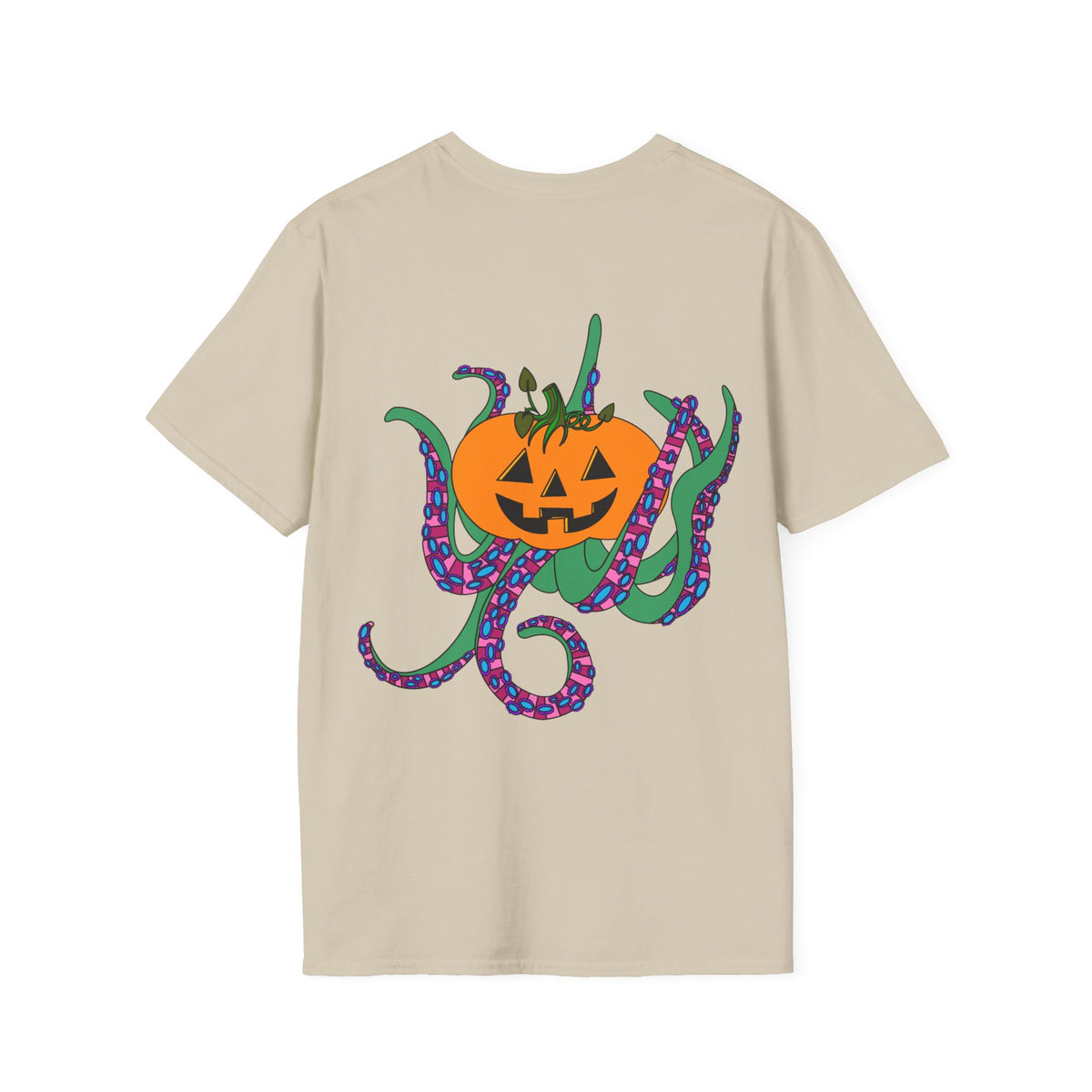 Jack O' Lantern Octopus Halloween Unisex Softstyle T-Shirt Back Design