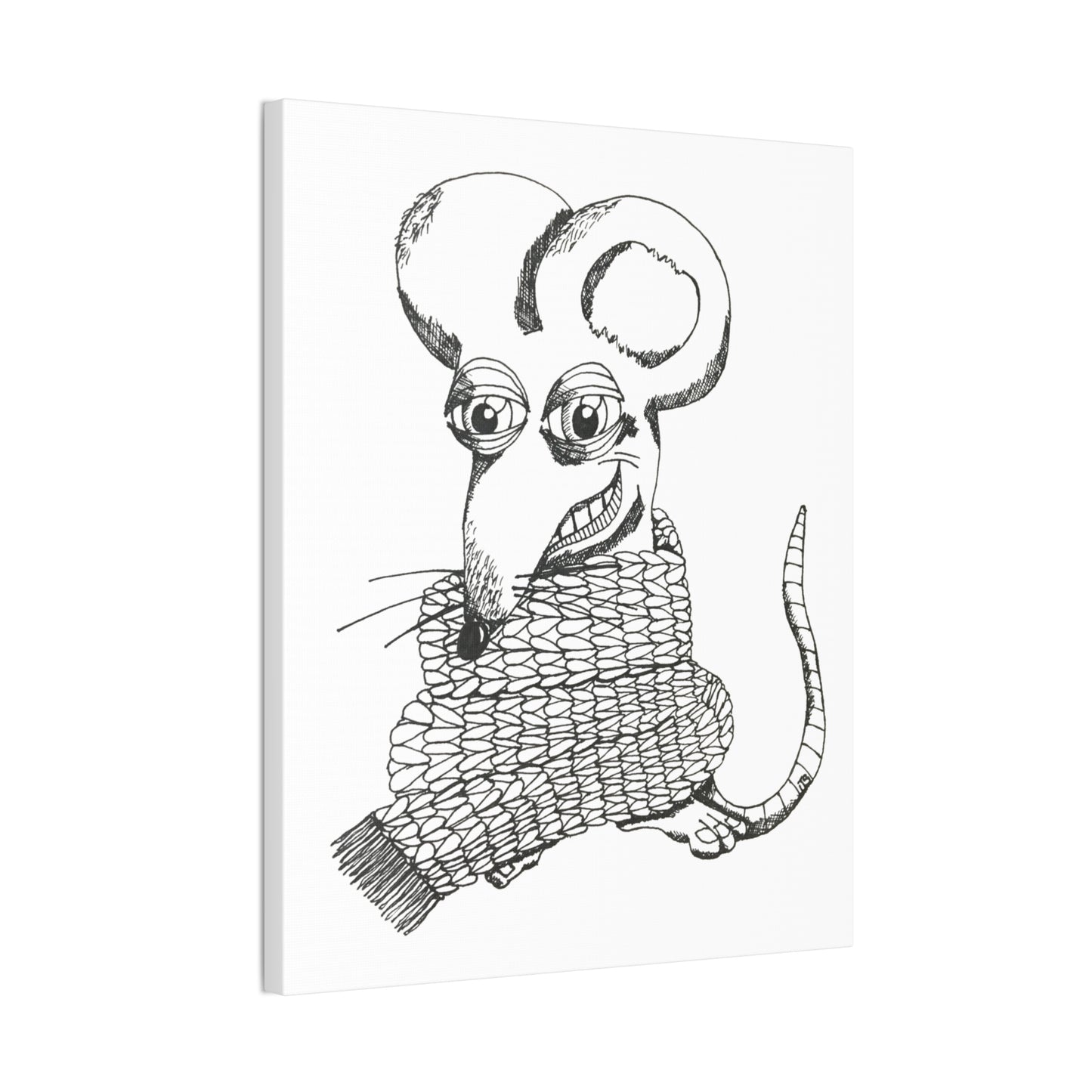 Whimsical Rat in Knit Scarf — Hand-Drawn Canvas Art