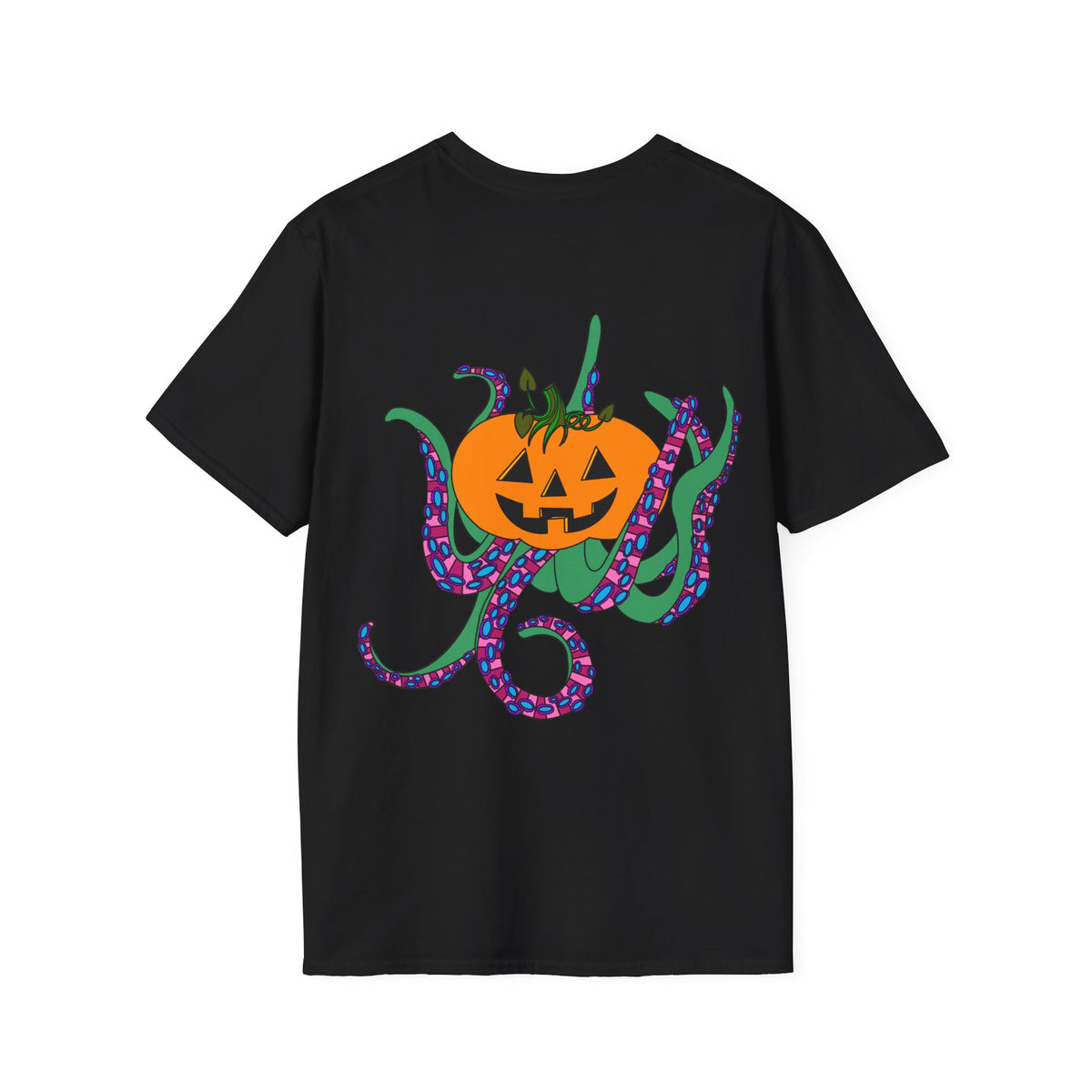 Jack O' Lantern Octopus Halloween Unisex Softstyle T-Shirt Back Design