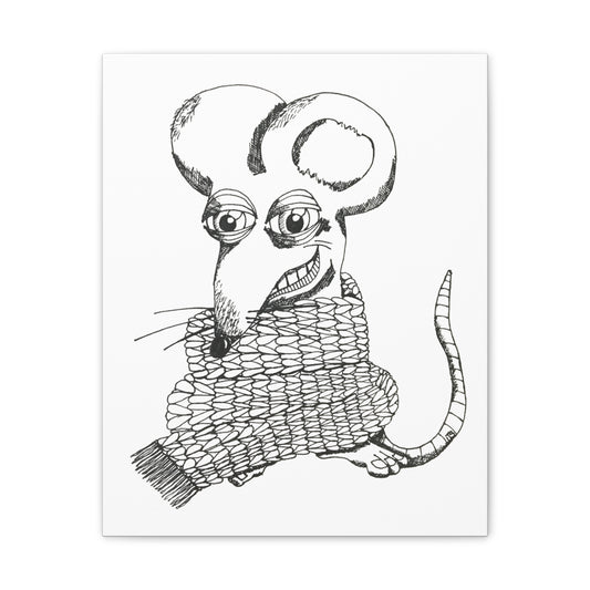 Whimsical Rat in Knit Scarf — Hand-Drawn Canvas Art