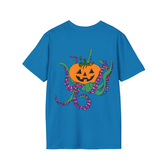 Jack O' Lantern Octopus Halloween Unisex Softstyle T-Shirt Back Design