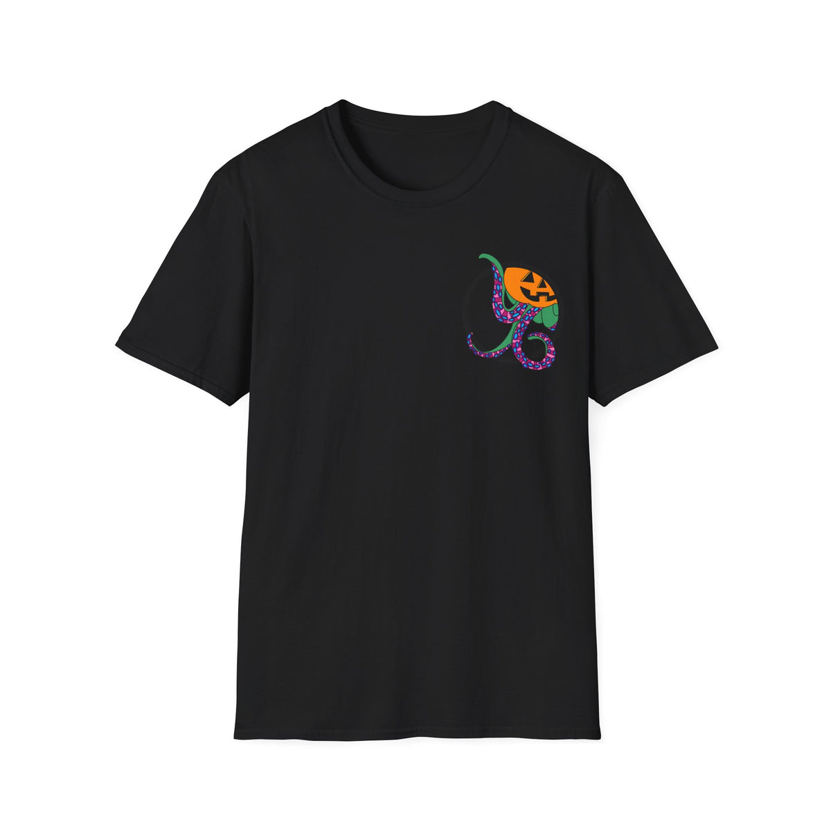 Jack O' Lantern Octopus Halloween Unisex Softstyle T-Shirt Back Design