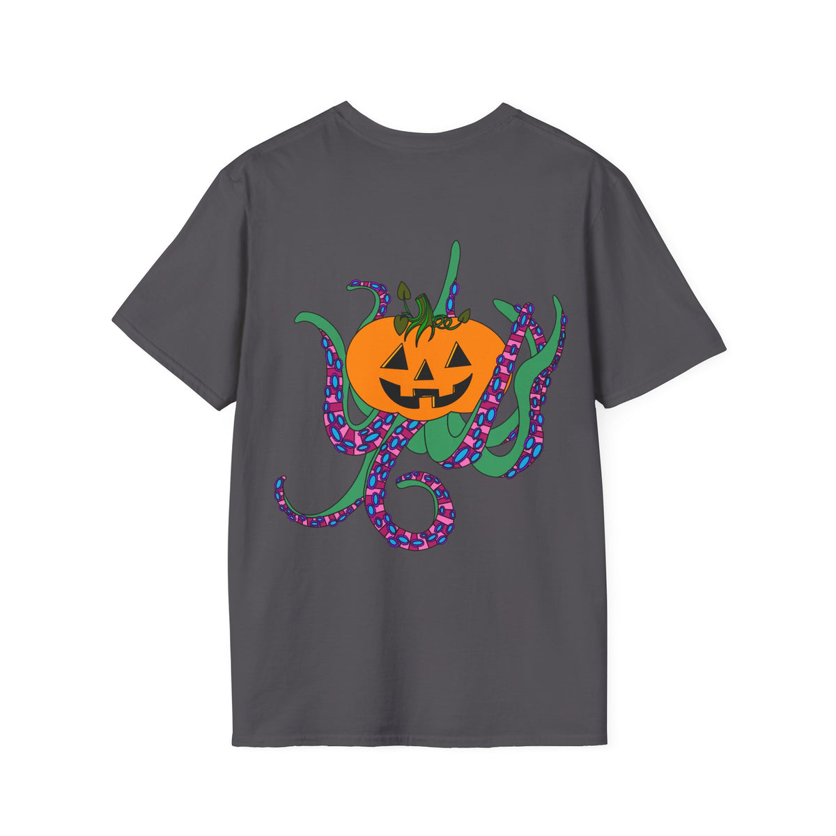 Jack O' Lantern Octopus Halloween Unisex Softstyle T-Shirt Back Design