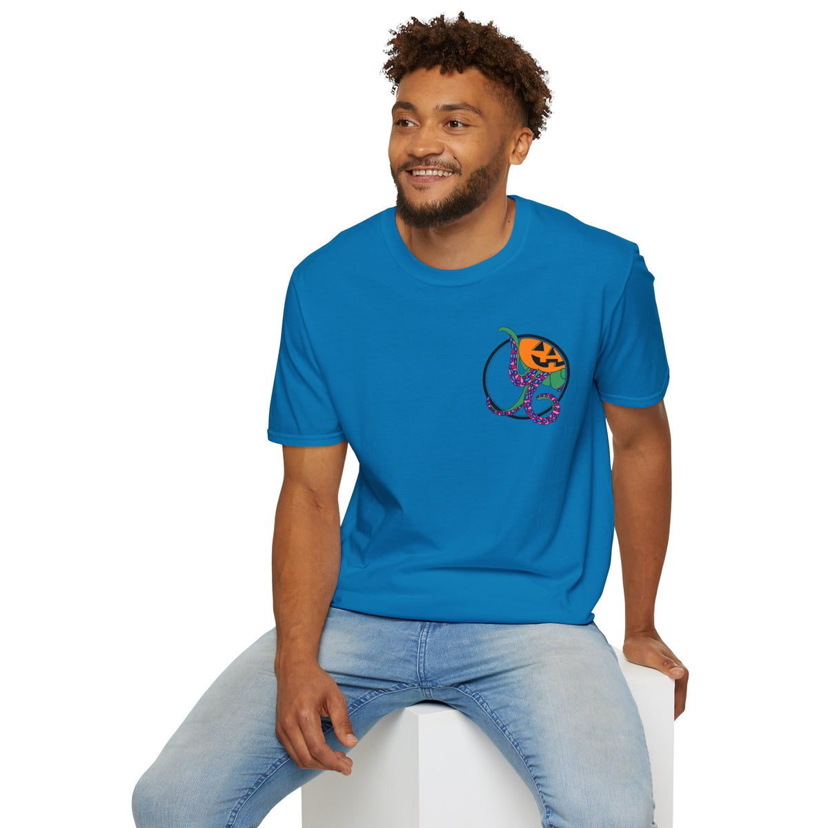 Jack O' Lantern Octopus Halloween Unisex Softstyle T-Shirt Back Design